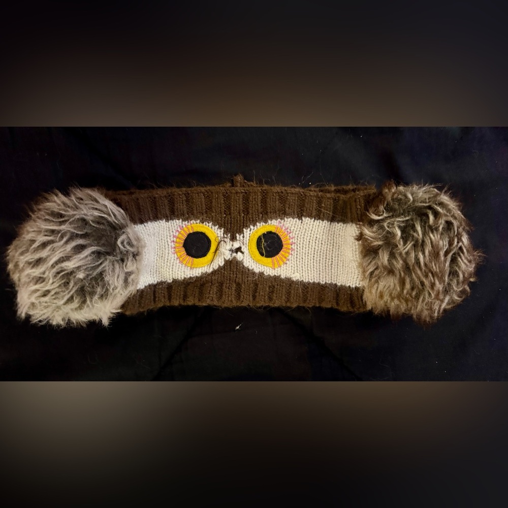 Girl's Brown and White Owl Knit Headband